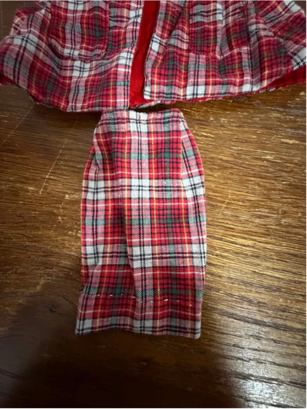Vintage Barbie Plaid Coat & Skirt Set Red Tartan Jacket Outfit 1980s 1990s Matte
